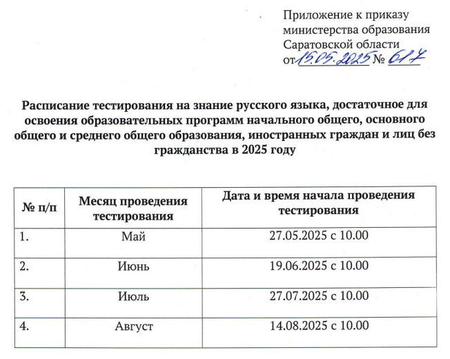 Утверждено расписание тестирования на знание русского языка, достаточное для освоения образовательных программ начального общего, основного общего и среднего общего образования, иностранных граждан и лиц без гражданства в 2025 году.